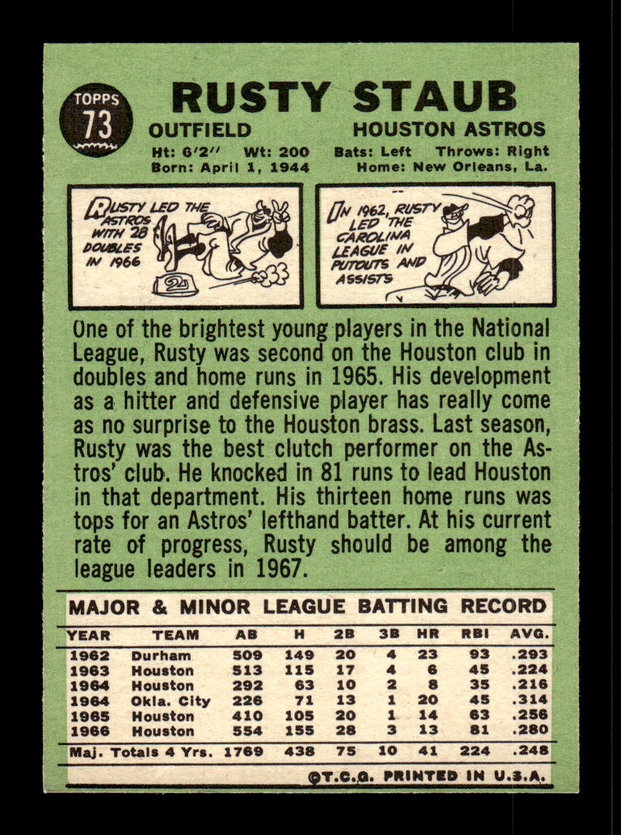 1967 Topps #73 Rusty Staub PACK FRESH HOF10010162