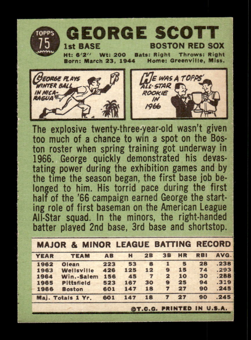 1967 Topps #75 George Scott PACK FRESH HOF10010164