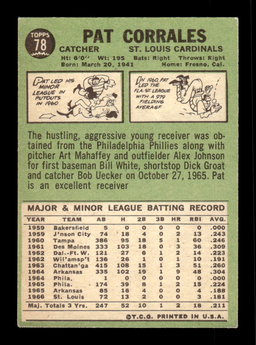 1967 Topps #78 Pat Corrales St. Louis Cardinals EX HOF10010167