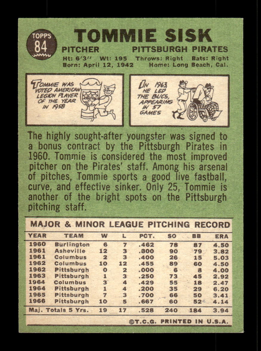 1967 Topps #84 Tommie Sisk PACK FRESH HOF10010173