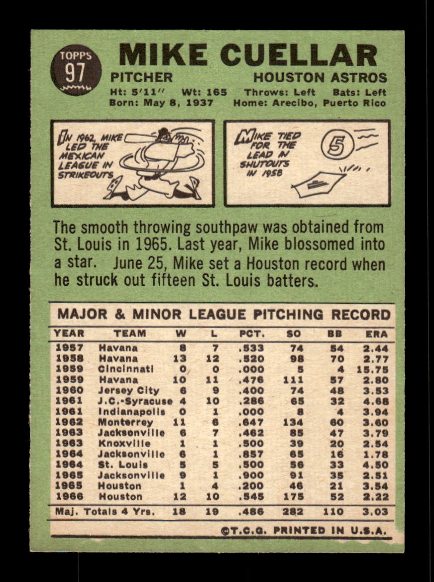 1967 Topps #97 Mike Cuellar PACK FRESH HOF10010186