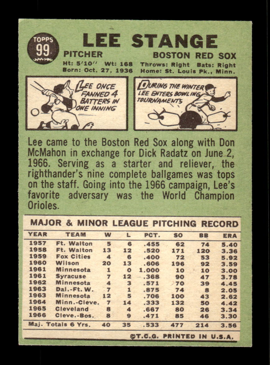 1967 Topps #99 Lee Stange PACK FRESH HOF10010188