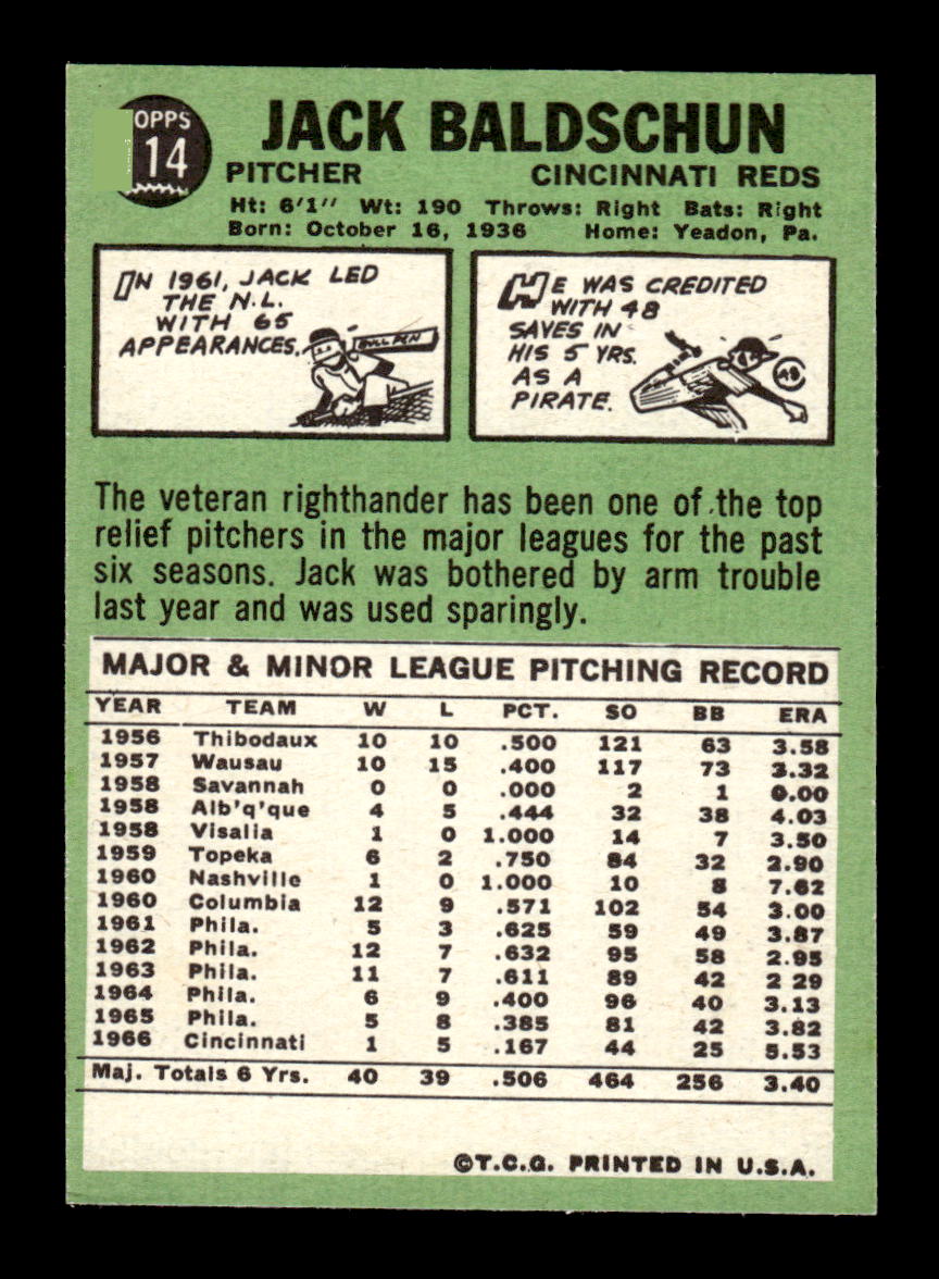 1967 Topps #114 Jack Baldschun PACK FRESH HOF10010201