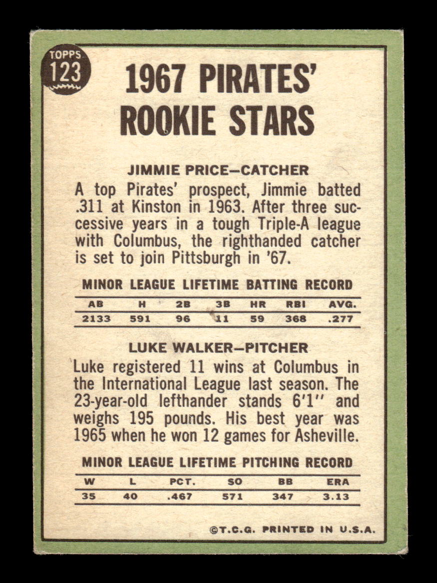 1967 Topps #123 Pirates 1967 Rookie Stars Jim Price Luke Walker EX HOF10010210