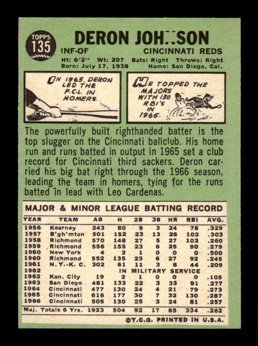 1967 Topps #135 Deron Johnson PACK FRESH HOF10010222