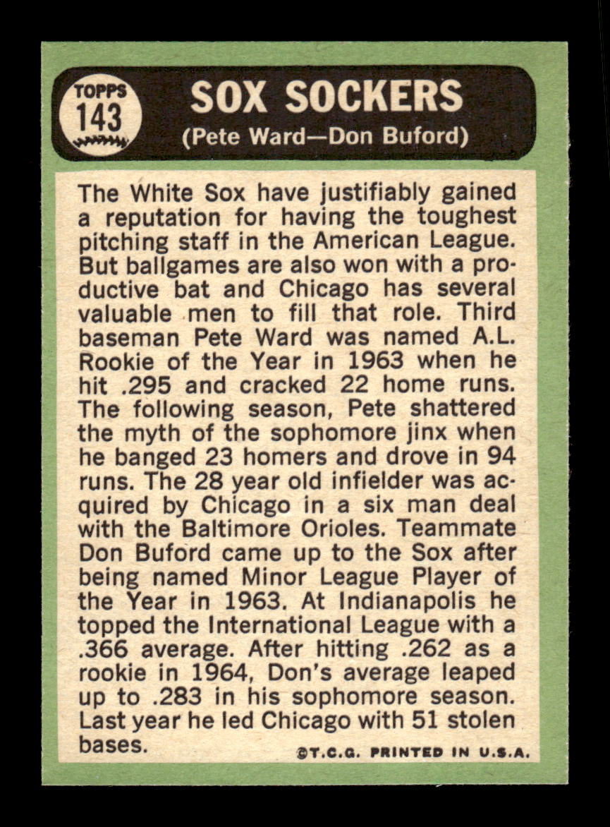 1967 Topps #143 Sox Sockers (Pete Ward / Don Buford) PACK FRESH HOF10010230