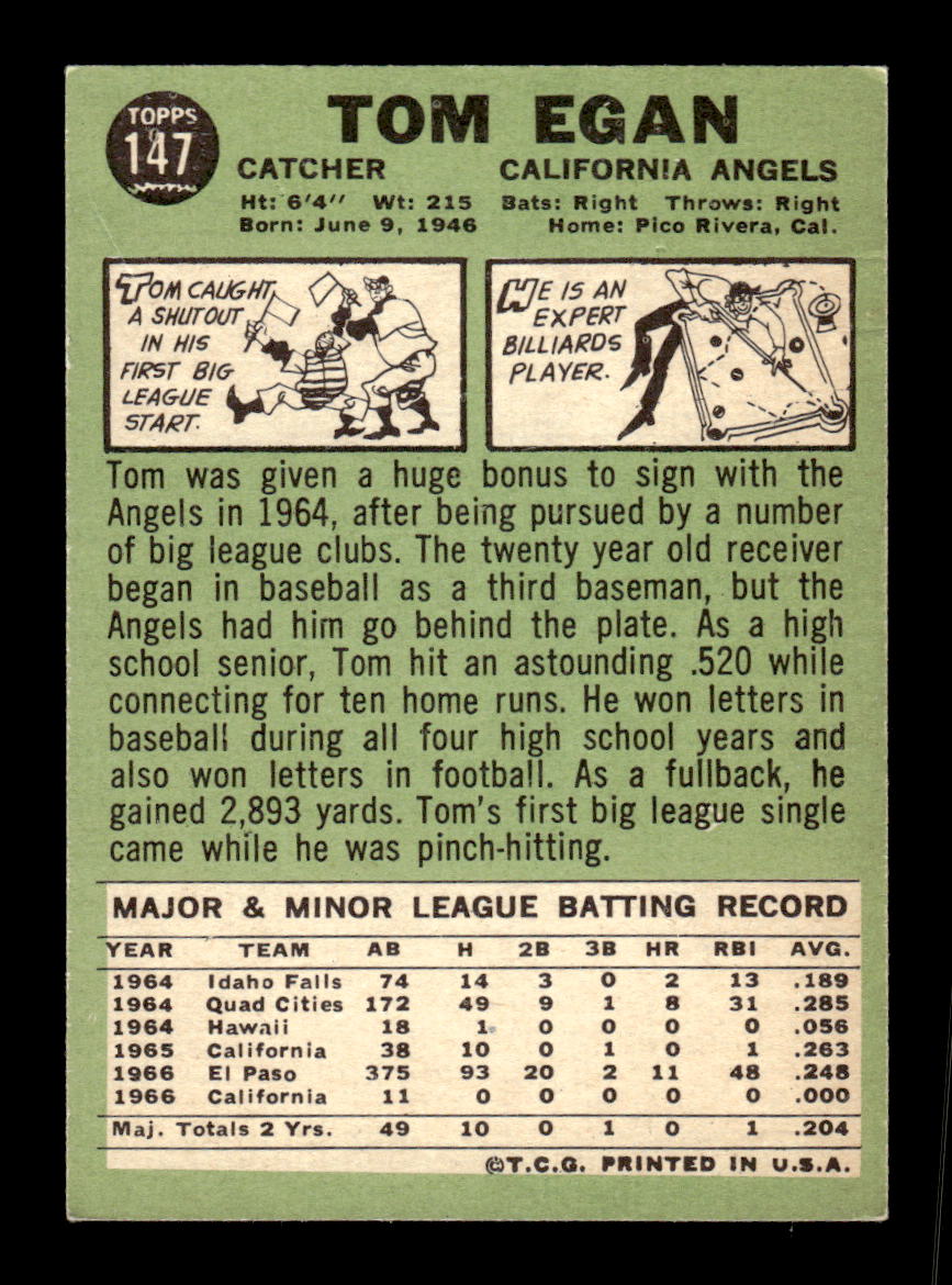 1967 Topps #147 Tom Egan California Angels VG HOF10010234