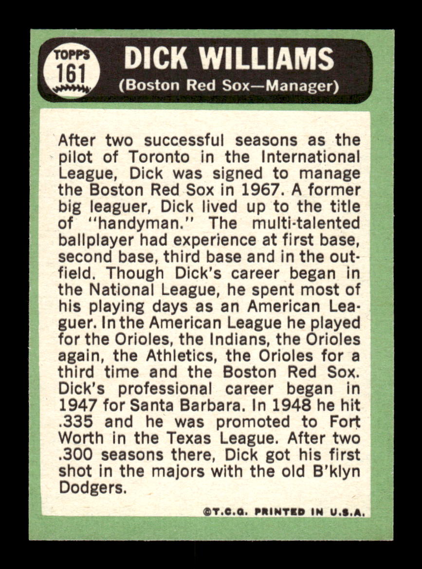 1967 Topps #161 Dick Williams PACK FRESH HOF10010245