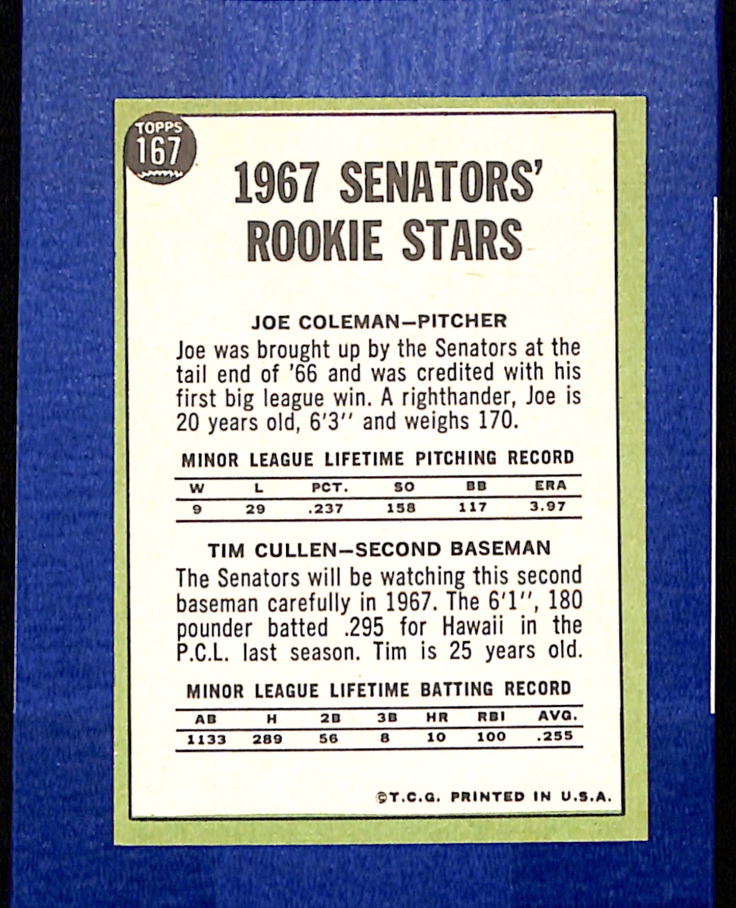 1967 Topps #167 Senators 1967 Rookie Stars PACK FRESH HOF10010251