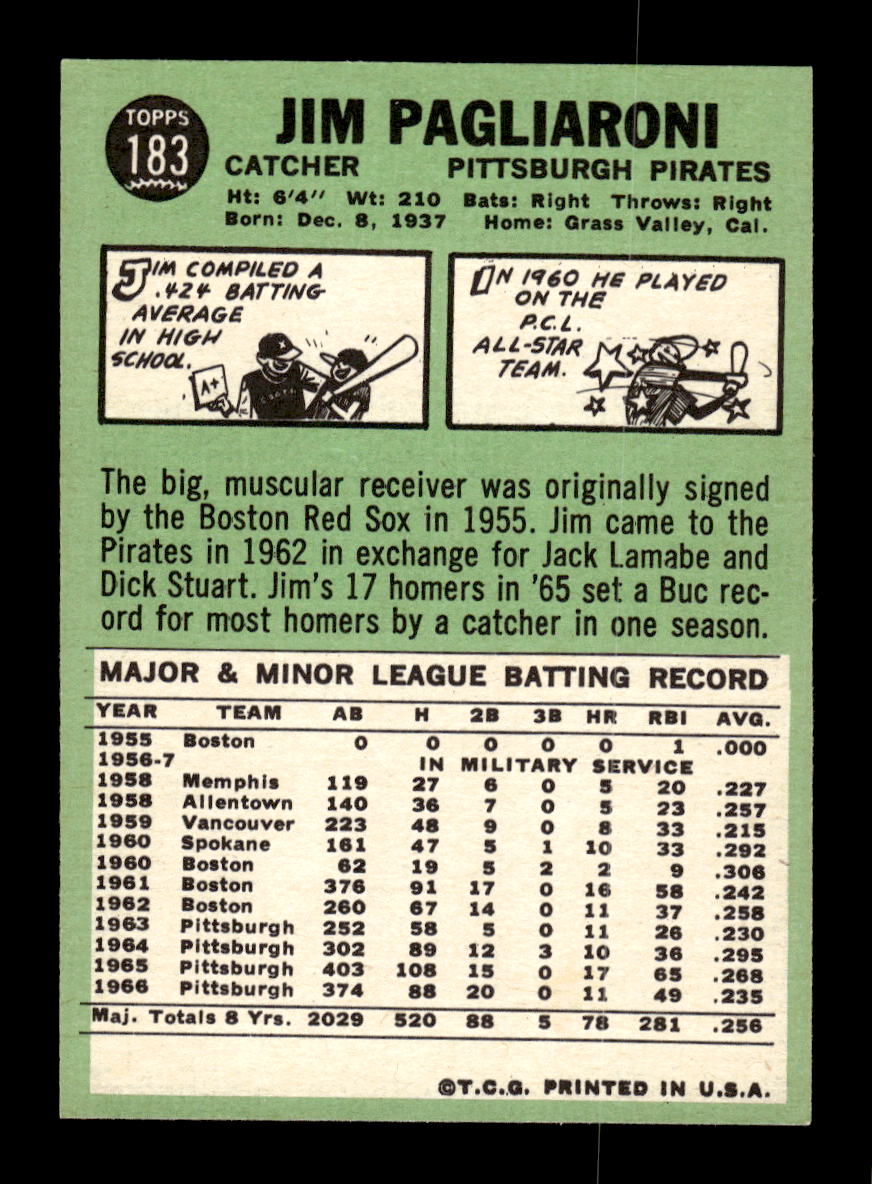 1967 Topps #183 Jim Pagliaroni PACK FRESH HOF10010266