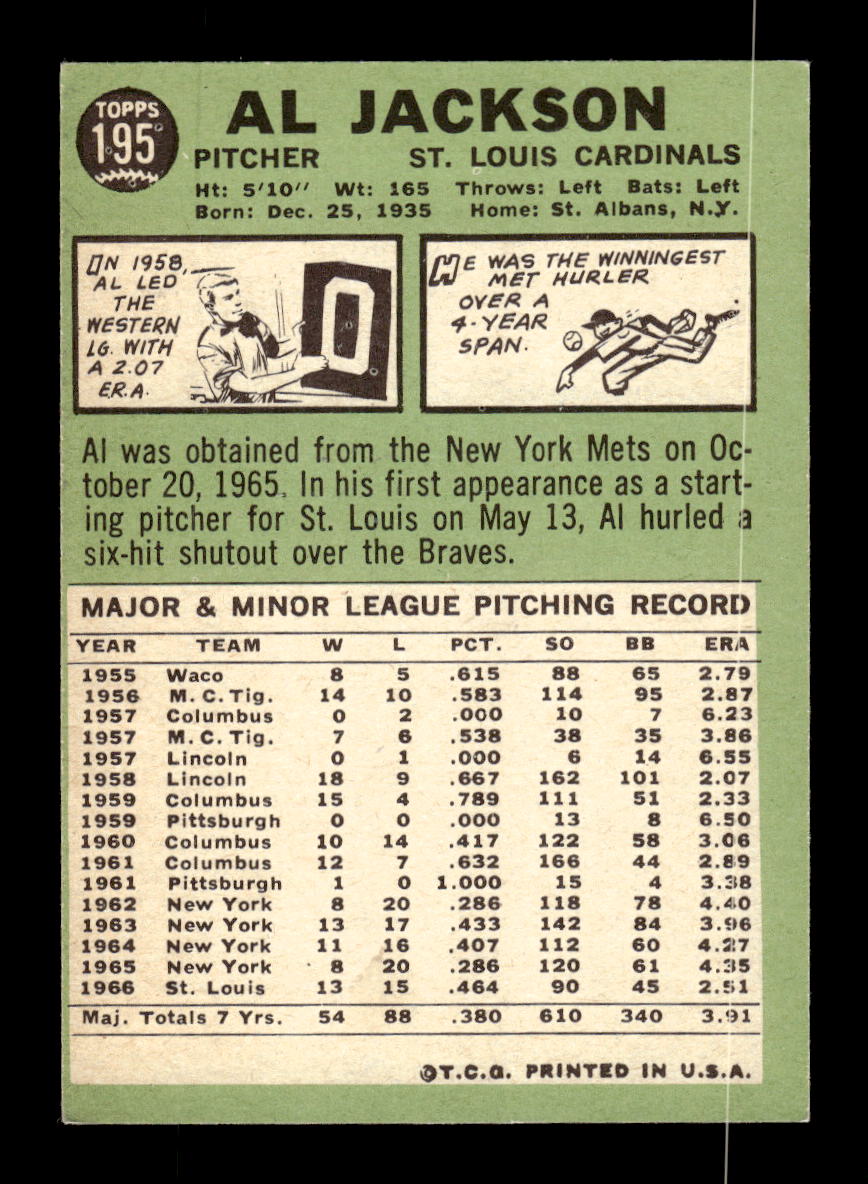 1967 Topps #195 Al Jackson PACK FRESH HOF10010276