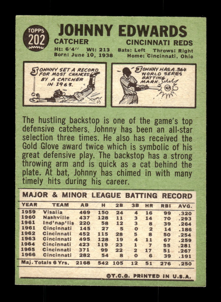 1967 Topps #202 Johnny Edwards PACK FRESH HOF10010281