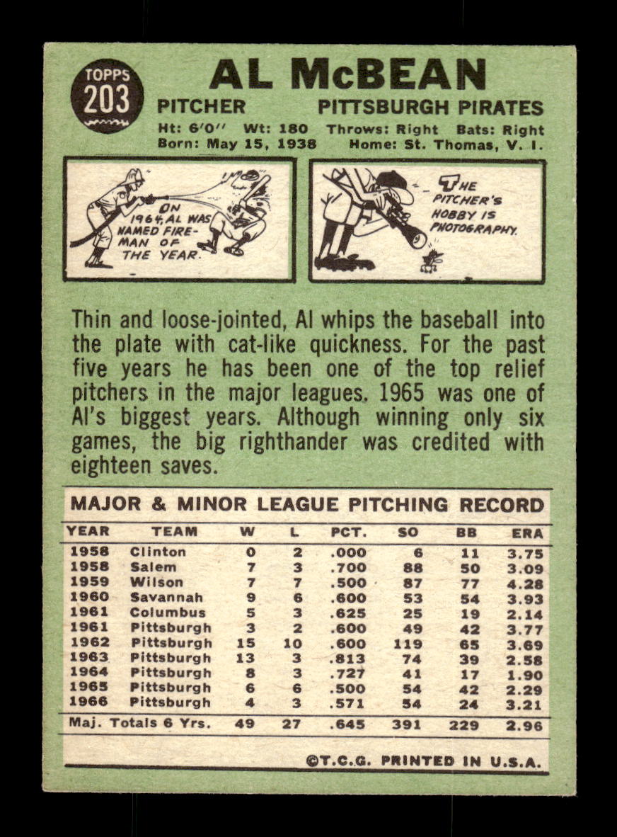 1967 Topps #203 Al McBean Pittsburgh Pirates Poor HOF10010282
