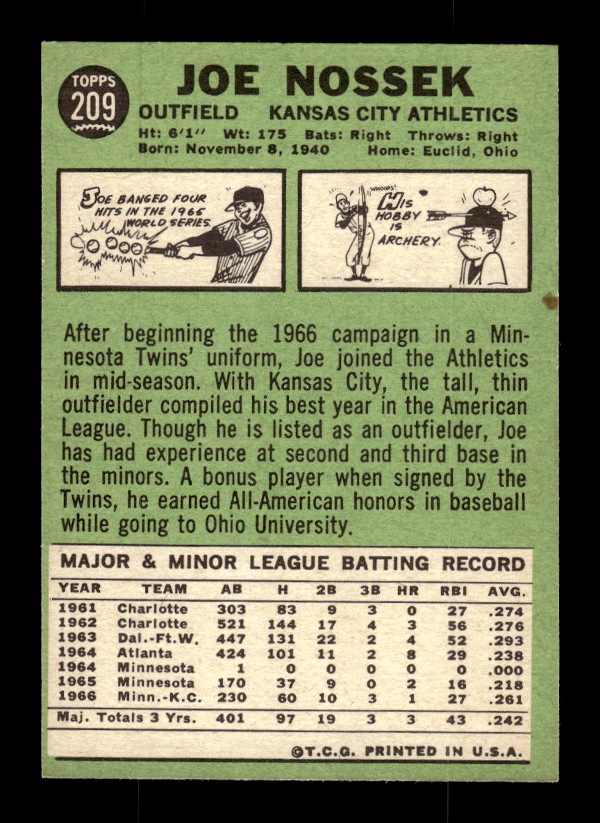 1967 Topps #209 Joe Nossek PACK FRESH HOF10010287