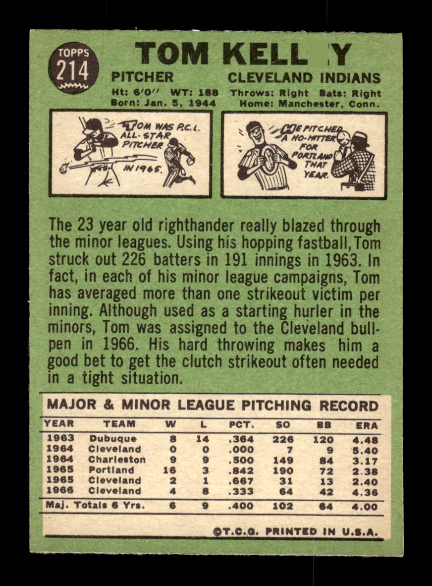 1967 Topps #214 Tom Kelley PACK FRESH HOF10010291