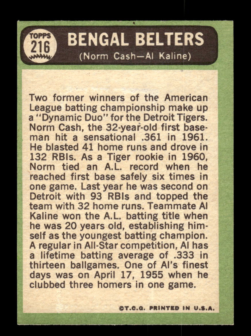 1967 Topps #216 Bengal Belters (Norm Cash / Al Kaline) PACK FRESH HOF10010292