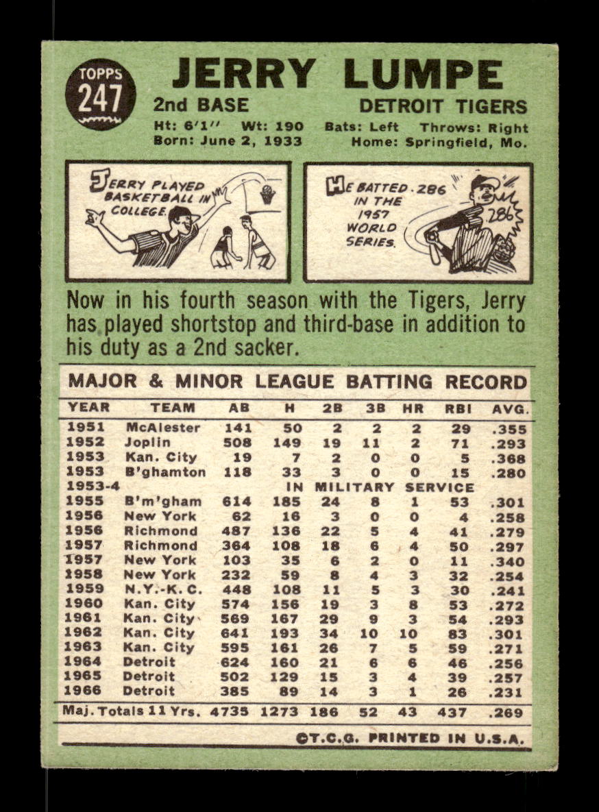 1967 Topps #247 Jerry Lumpe Detroit Tigers EX HOF10010319