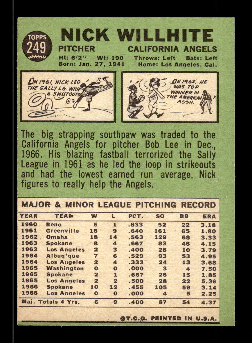 1967 Topps #249 Nick Willhite PACK FRESH HOF10010321
