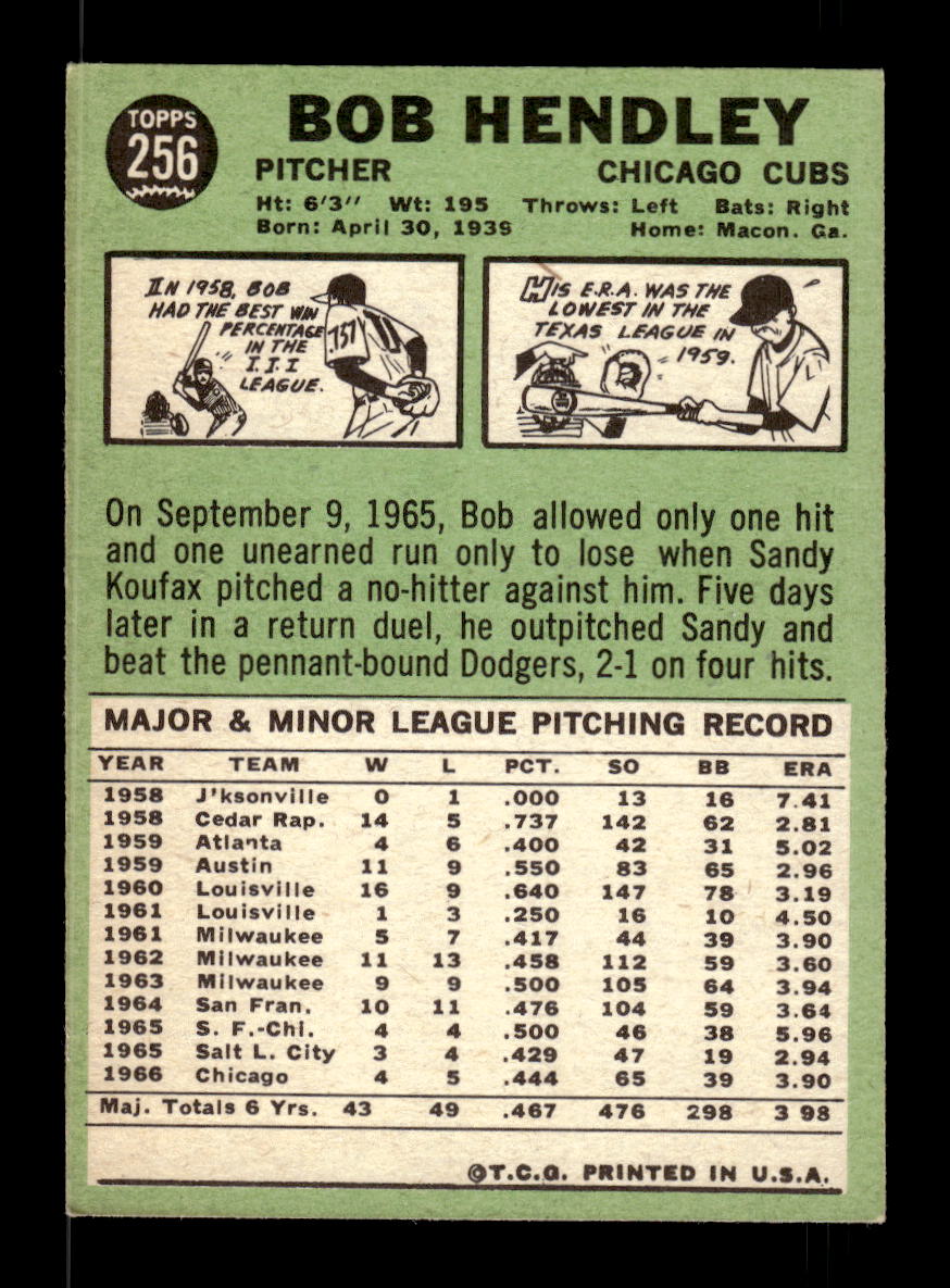1967 Topps #256 Bob Hendley PACK FRESH HOF10010327