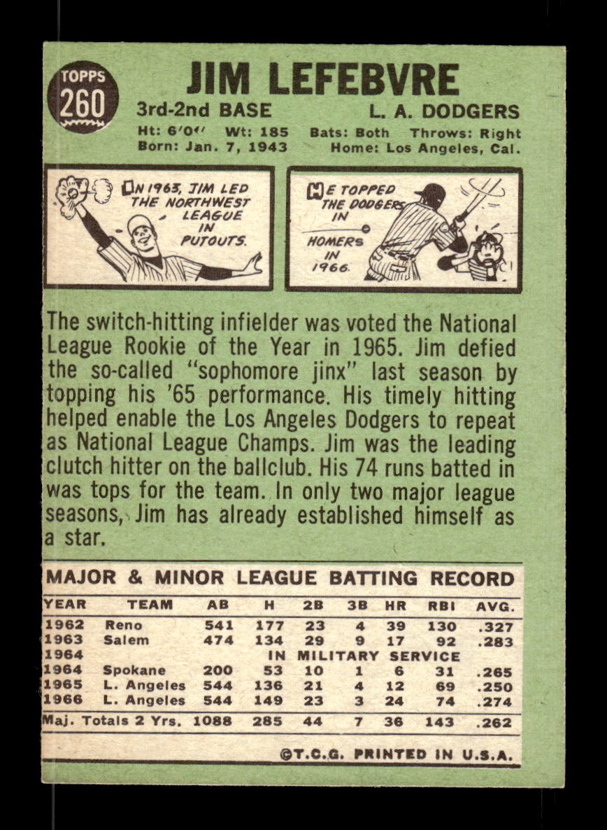 1967 Topps #260 Jim Lefebvre PACK FRESH HOF10010331