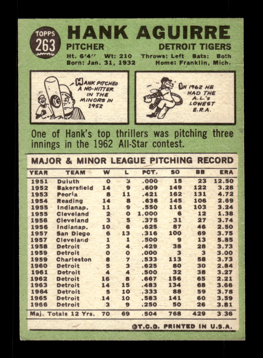 1967 Topps #263 Hank Aguirre Detroit Tigers VG HOF10010334