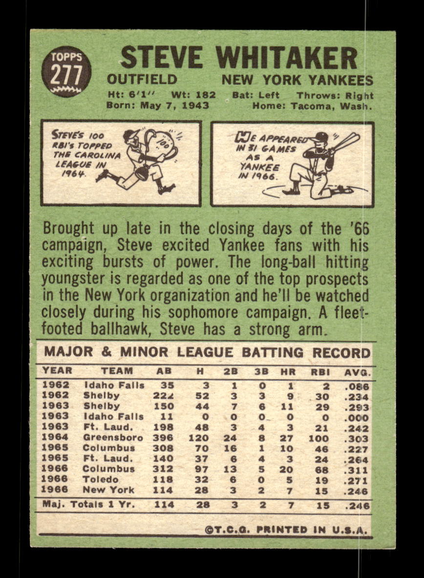 1967 Topps #277 Steve Whitaker PACK FRESH HOF10010347