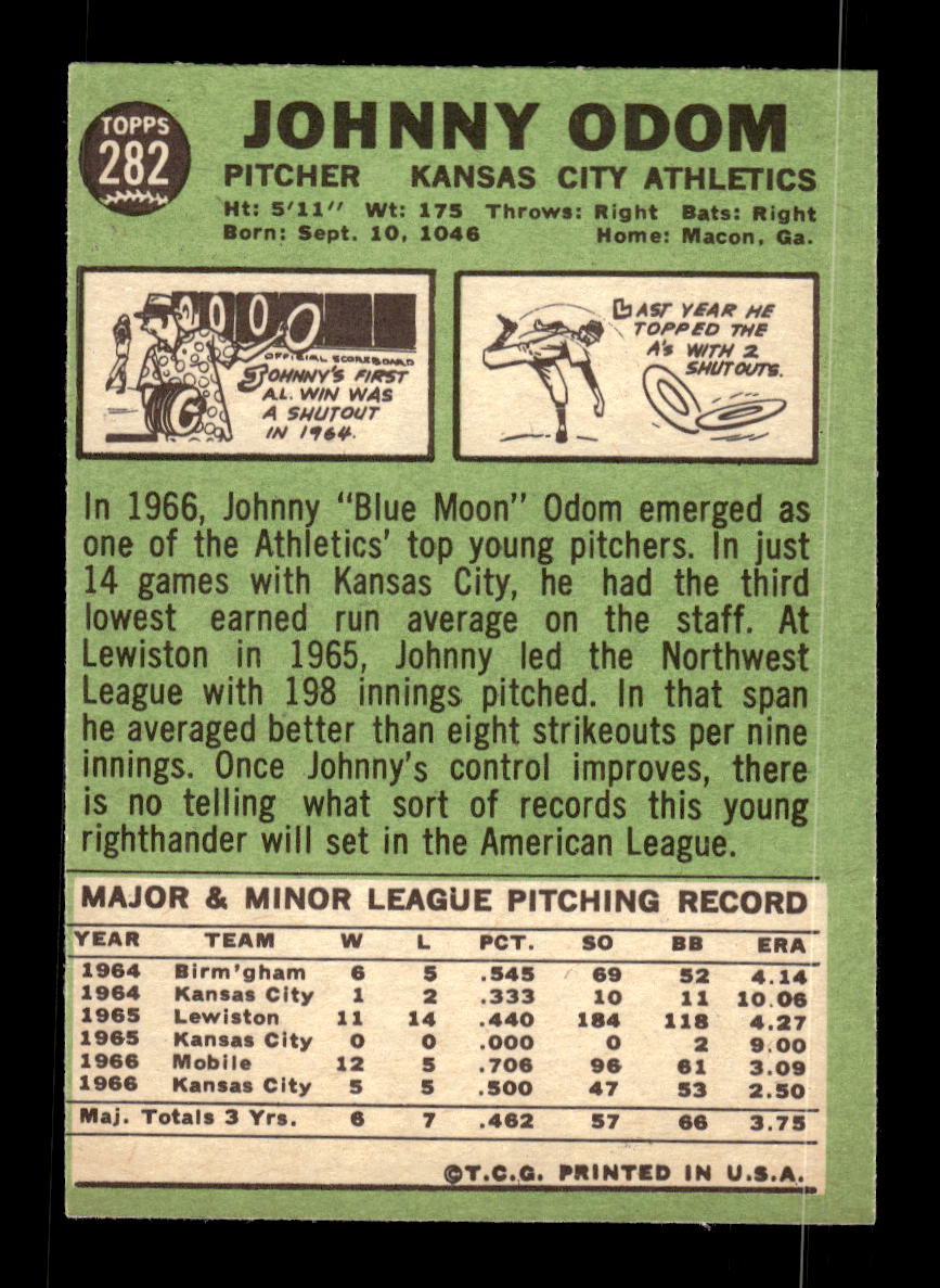 1967 Topps #282 Johnny Odom PACK FRESH HOF10010352