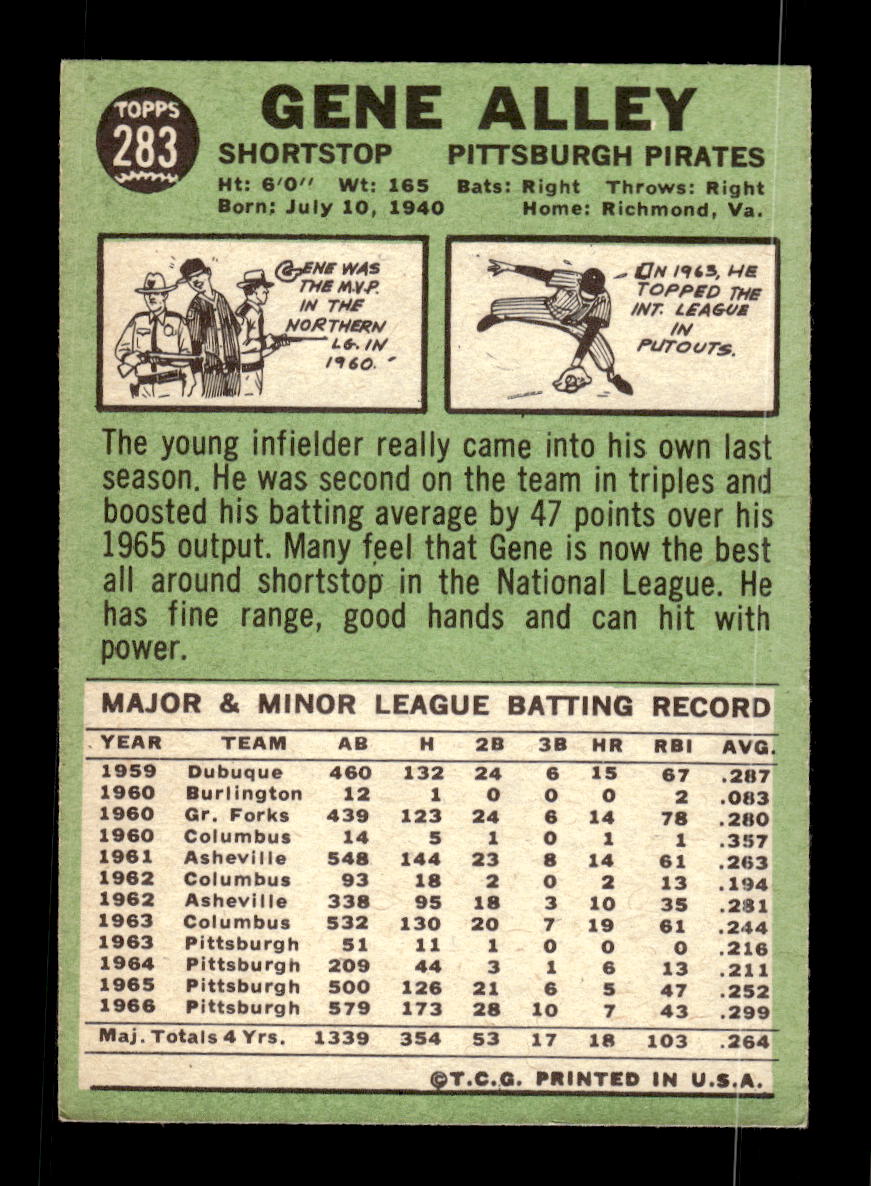 1967 Topps #283 Gene Alley PACK FRESH HOF10010353