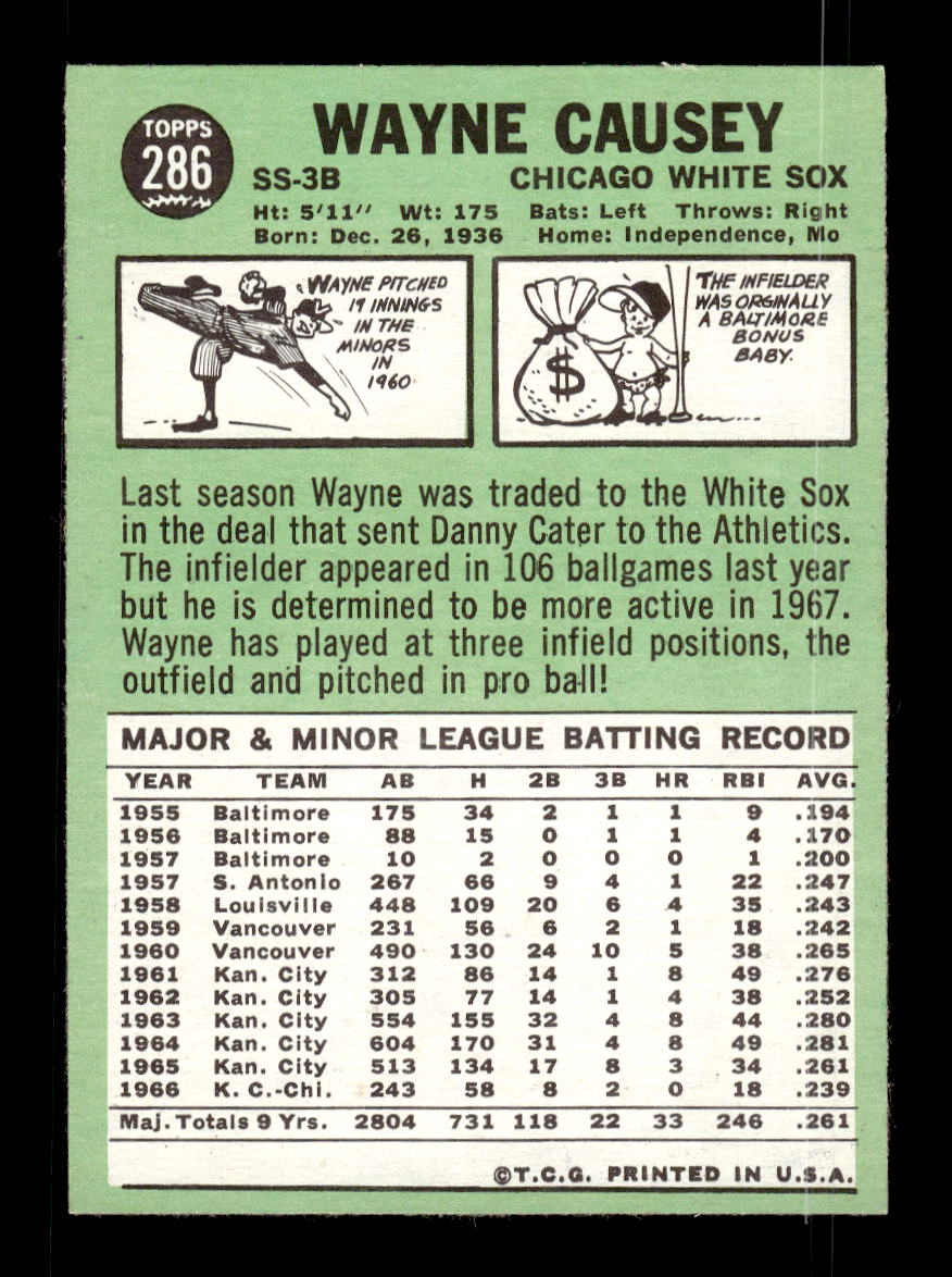 1967 Topps #286 Wayne Causey PACK FRESH HOF10010355
