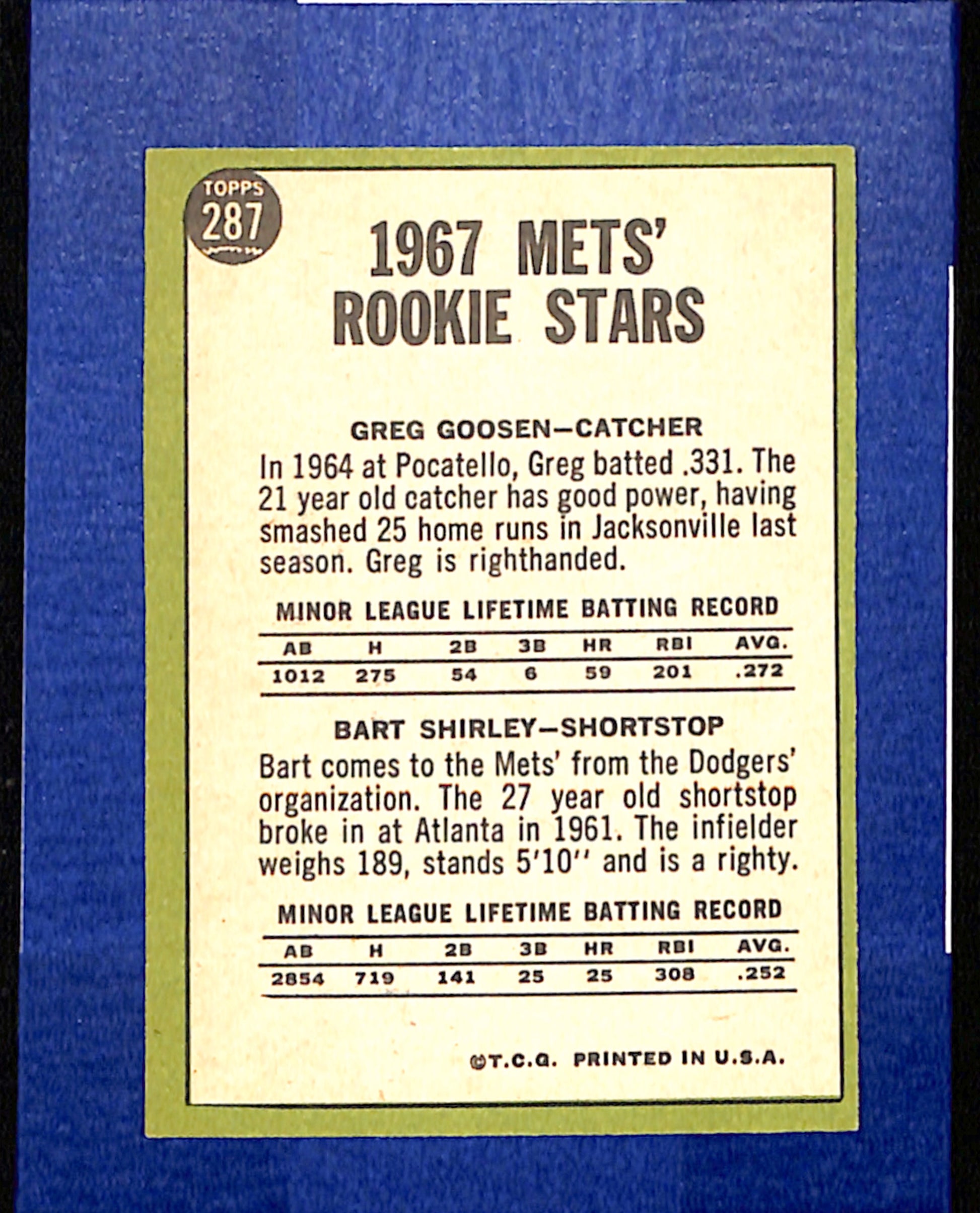 1967 Topps #287 Mets 1967 Rookie Stars PACK FRESH HOF10010356