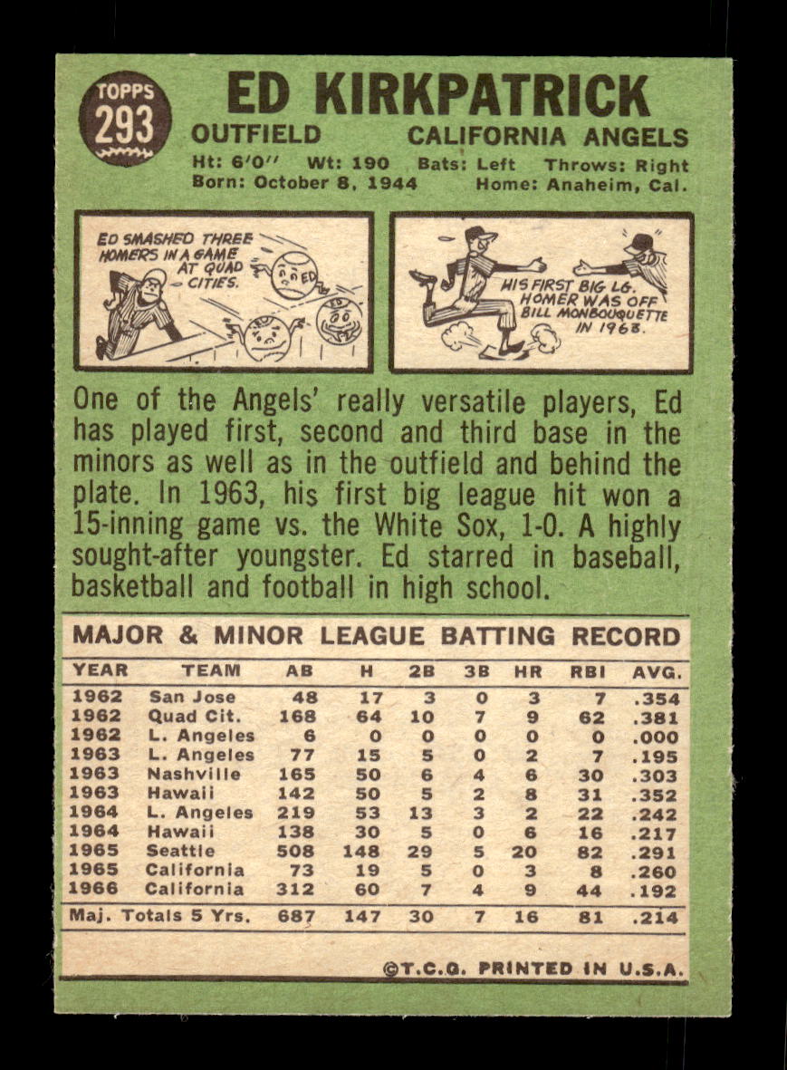 1967 Topps #293 Ed Kirkpatrick PACK FRESH HOF10010361