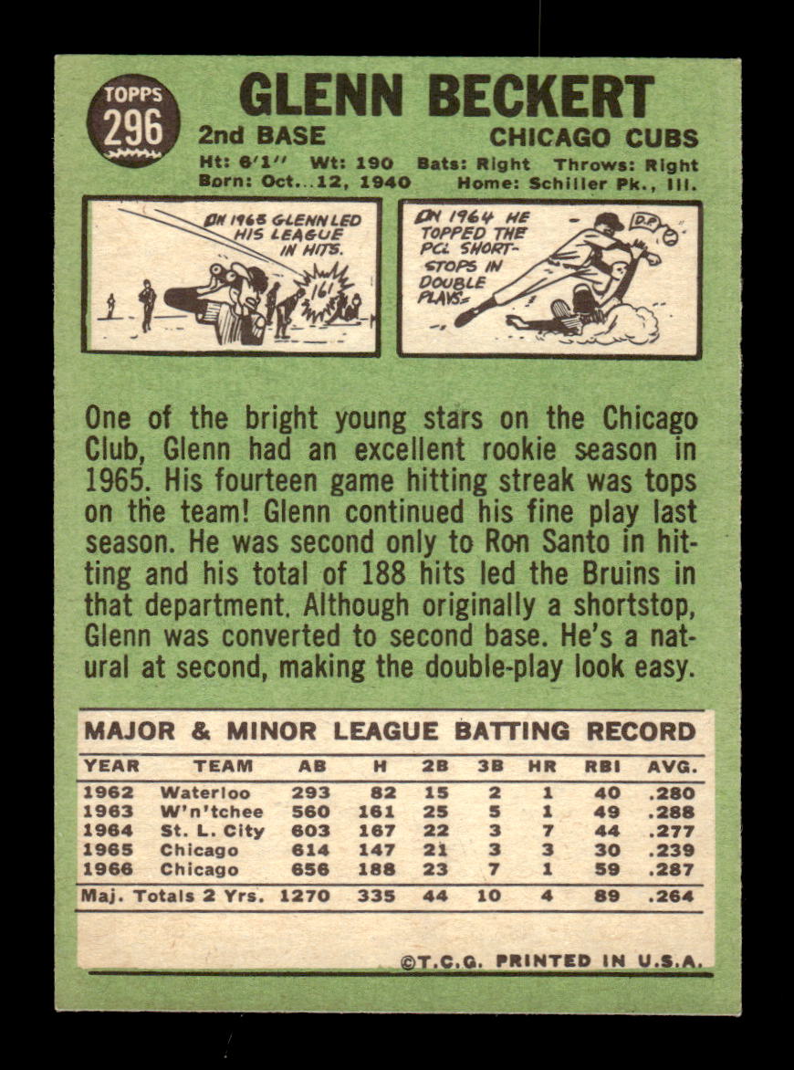 1967 Topps #296 Glenn Beckert PACK FRESH HOF10010364