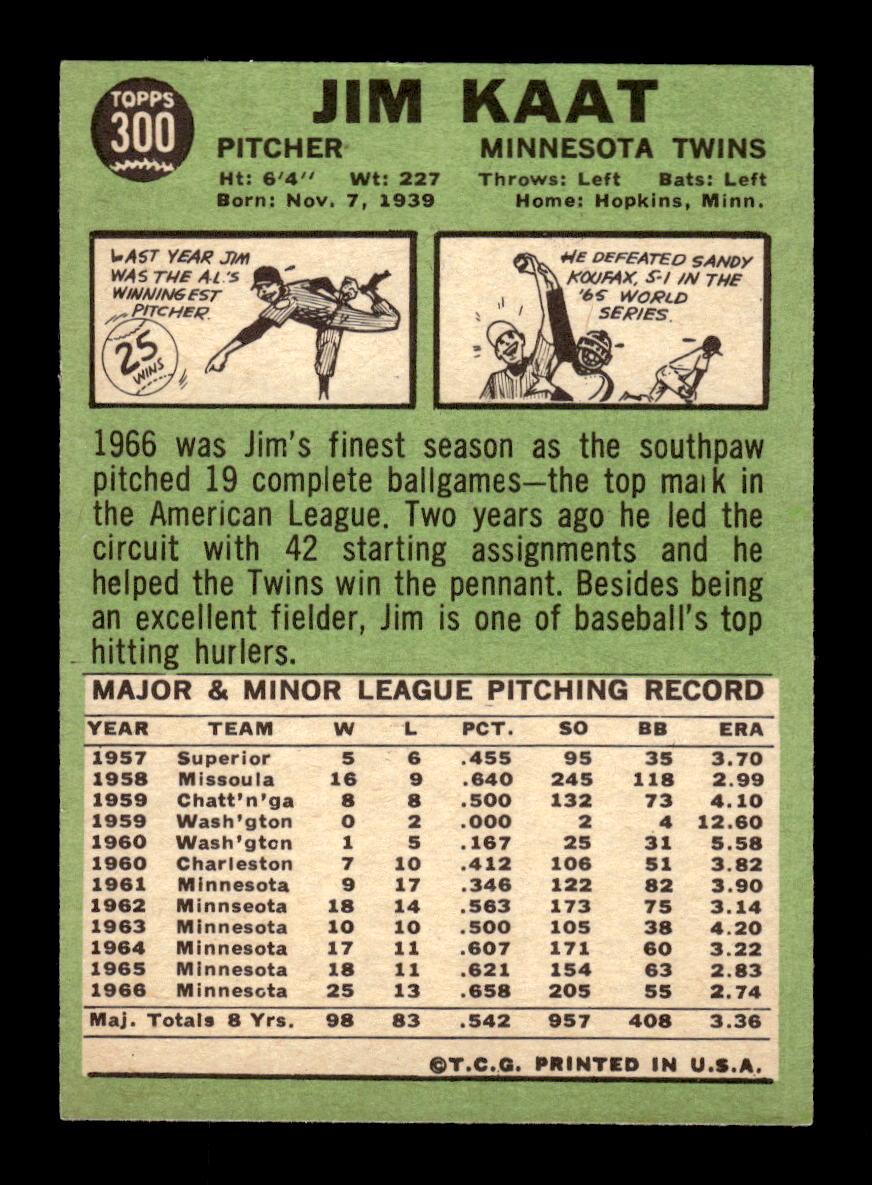 1967 Topps #300 Jim Kaat PACK FRESH HOF10010368