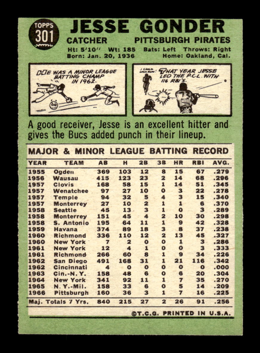 1967 Topps #301 Jesse Gonder PACK FRESH HOF10010369