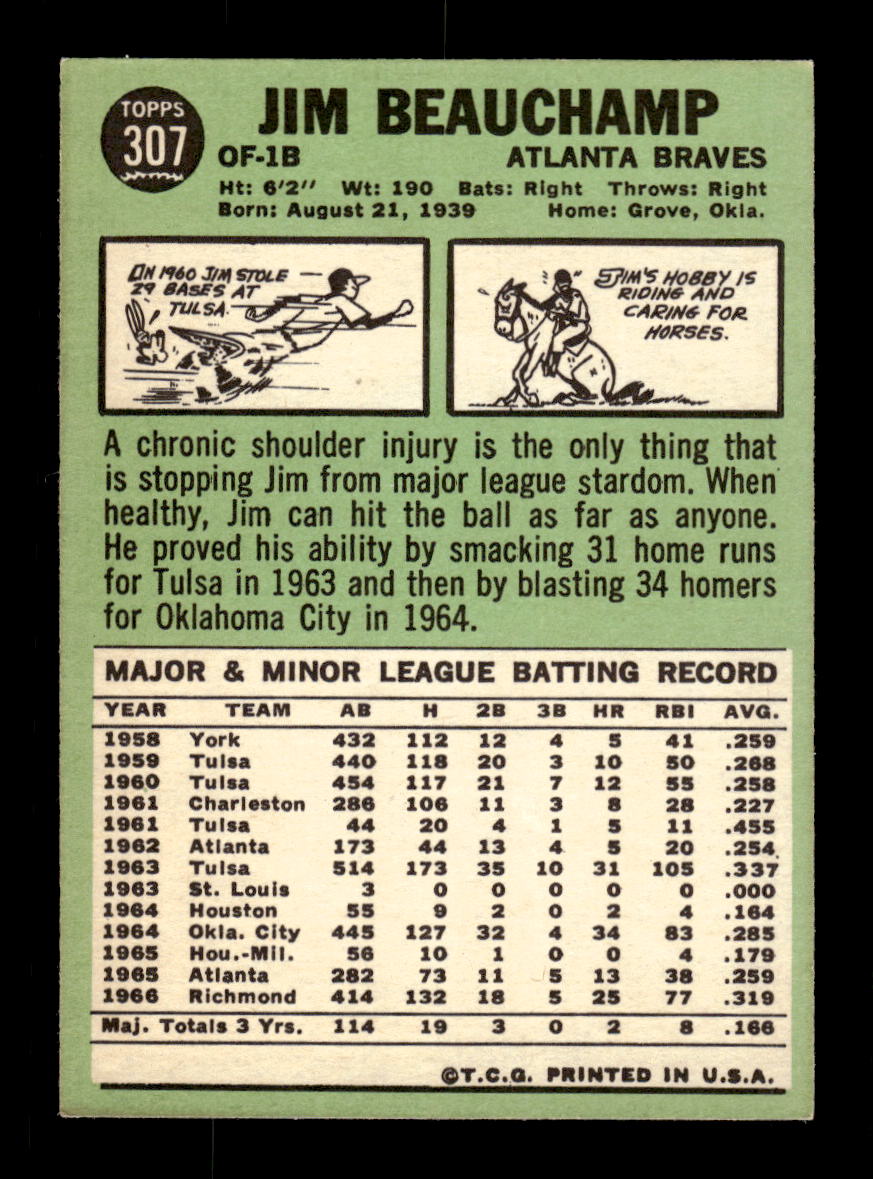 1967 Topps #307 Jim Beauchamp PACK FRESH HOF10010374