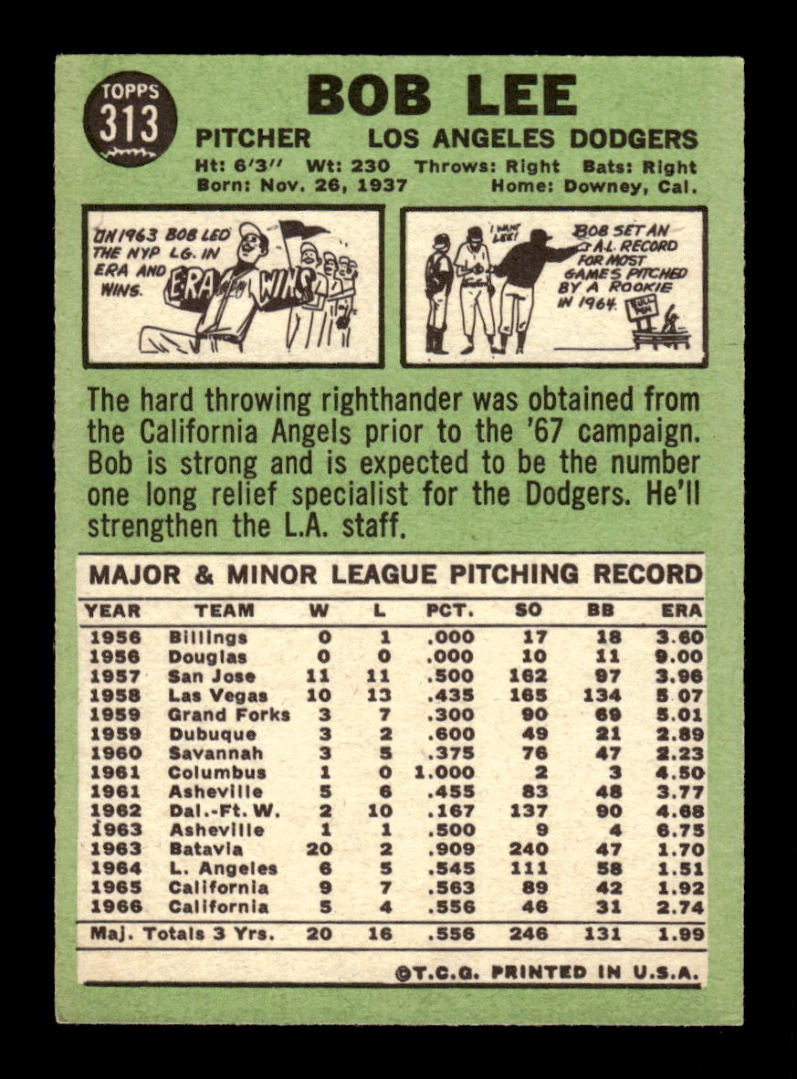 1967 Topps #313 Bob Lee PACK FRESH HOF10010380