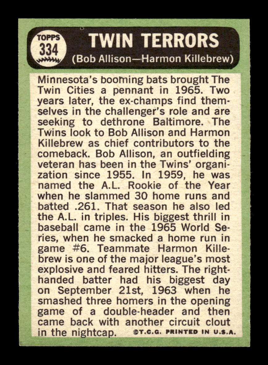 1967 Topps #334 Twin Terrors Allison Killebrew PACK FRESH HOF10010397