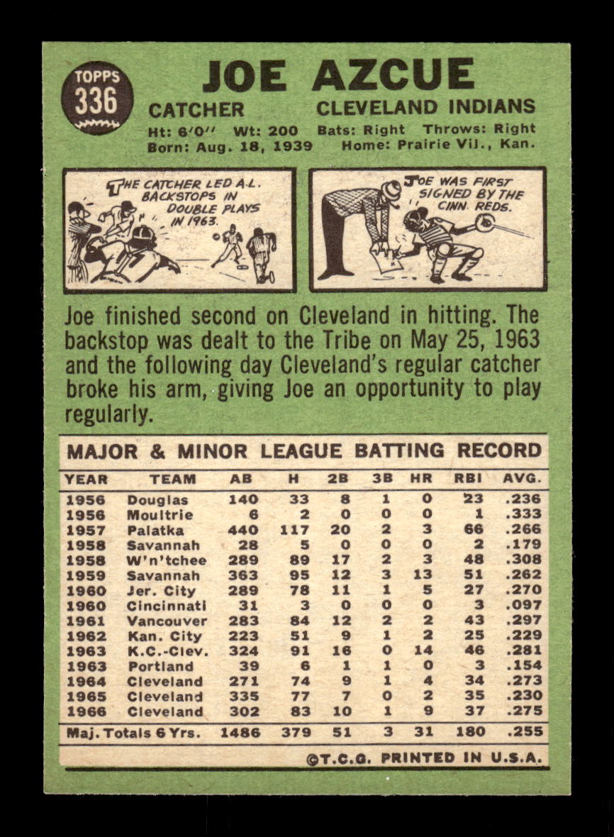 1967 Topps #336 Joe Azcue PACK FRESH HOF10010399