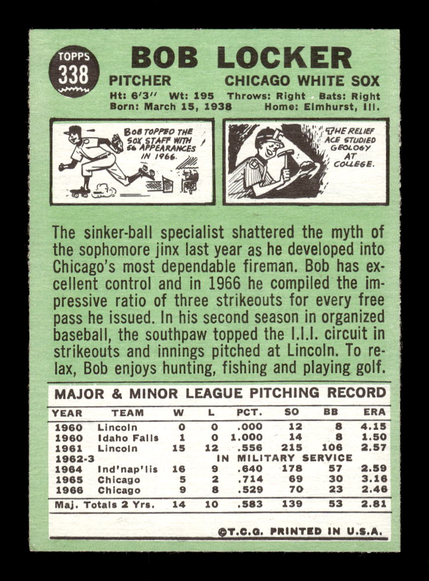 1967 Topps #338 Bob Locker PACK FRESH HOF10010401