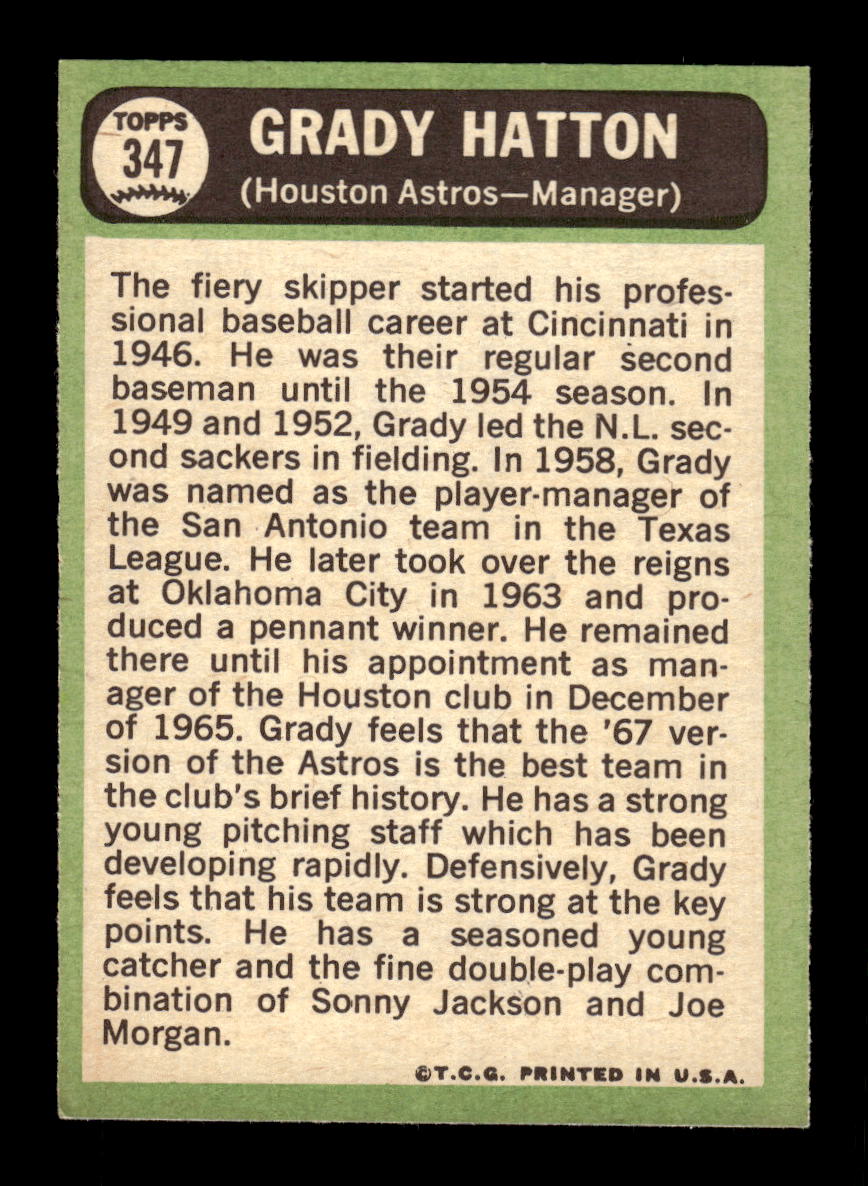 1967 Topps #347 Grady Hatton PACK FRESH HOF10010408