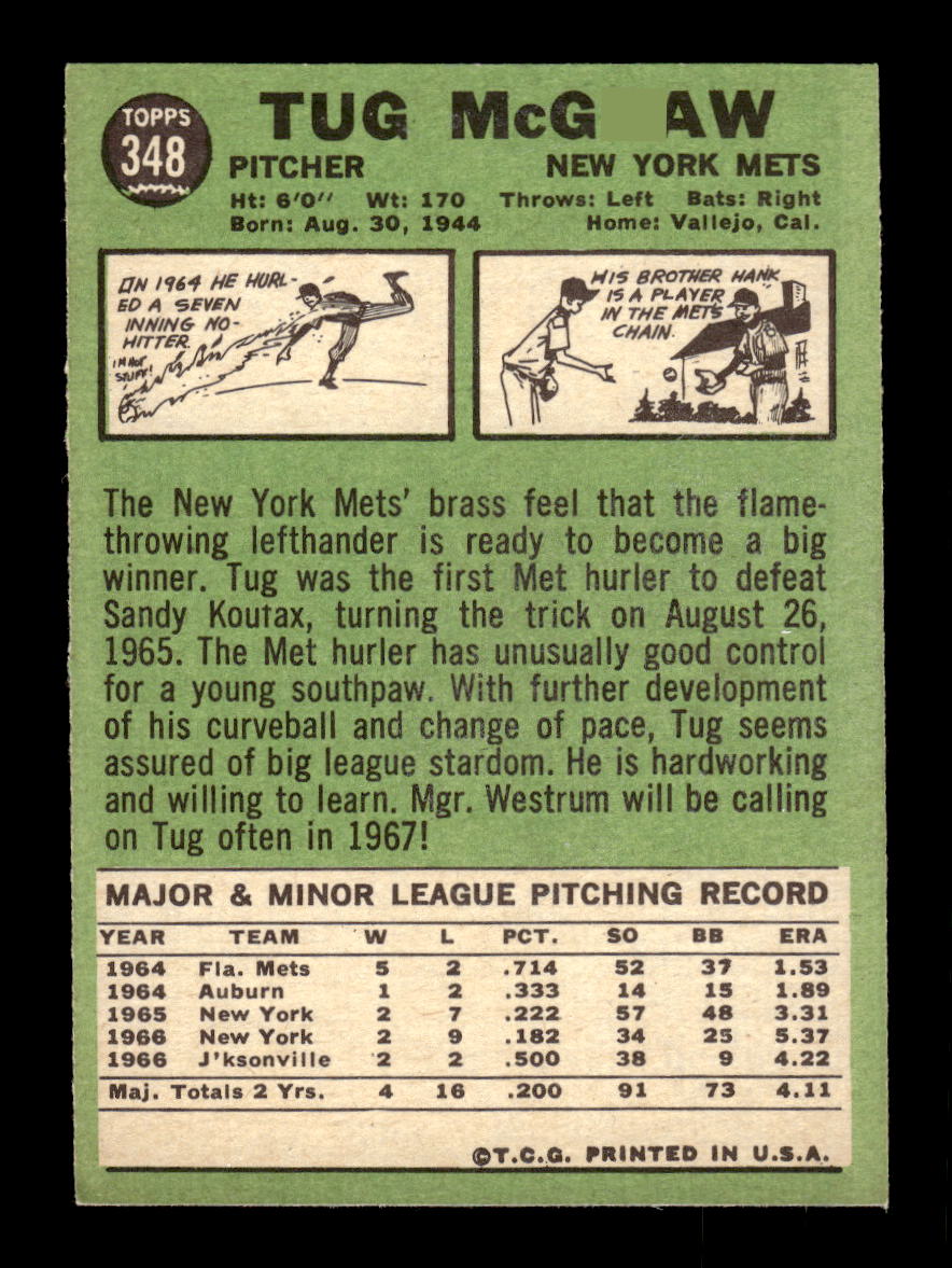 1967 Topps #348 Tug McGraw PACK FRESH HOF10010409