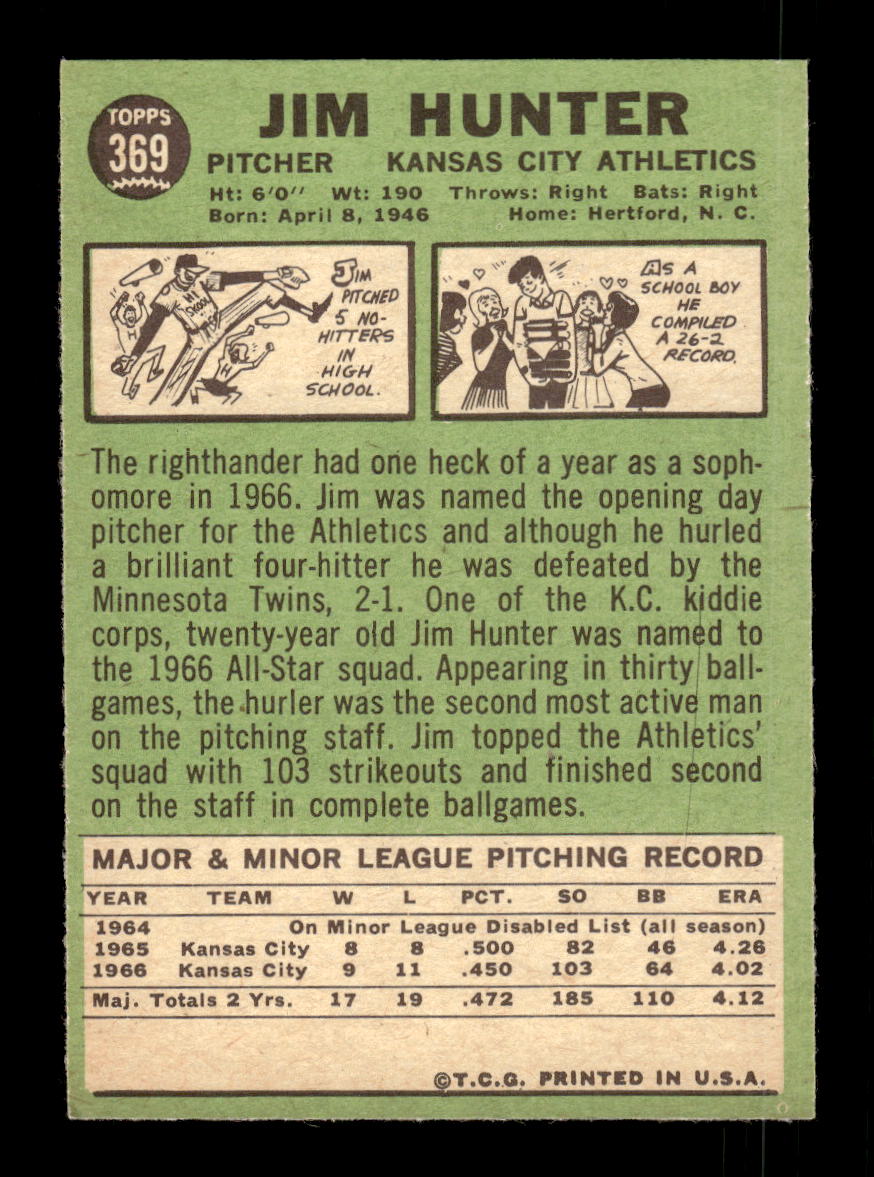 1967 Topps #369 Jim Hunter PACK FRESH HOF10010423