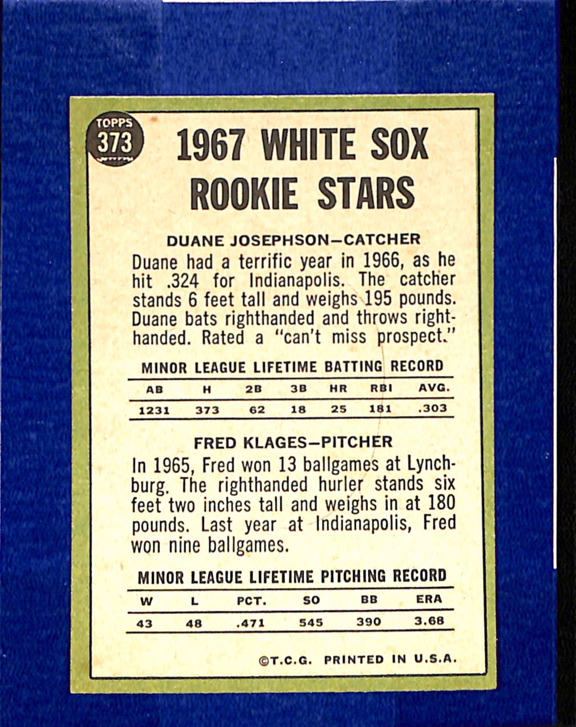 1967 Topps #373 White Sox 1967 Rookie Stars PACK FRESH HOF10010427