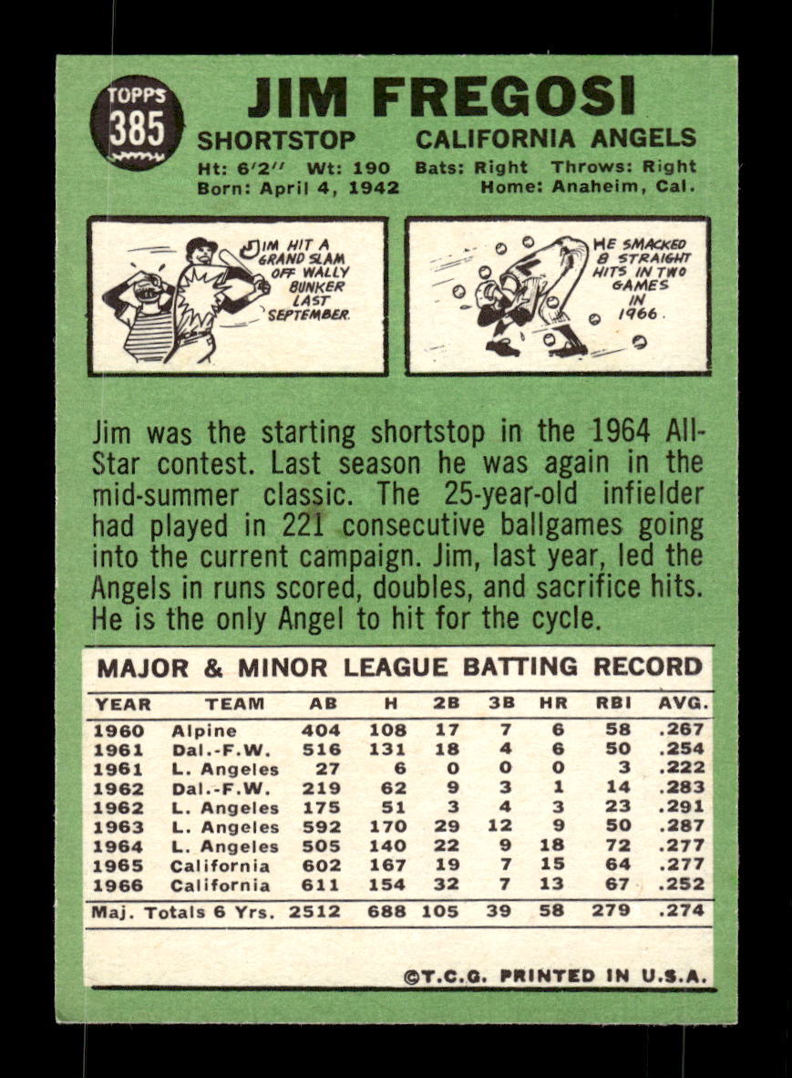 1967 Topps #385 Jim Fregosi PACK FRESH HOF10010438