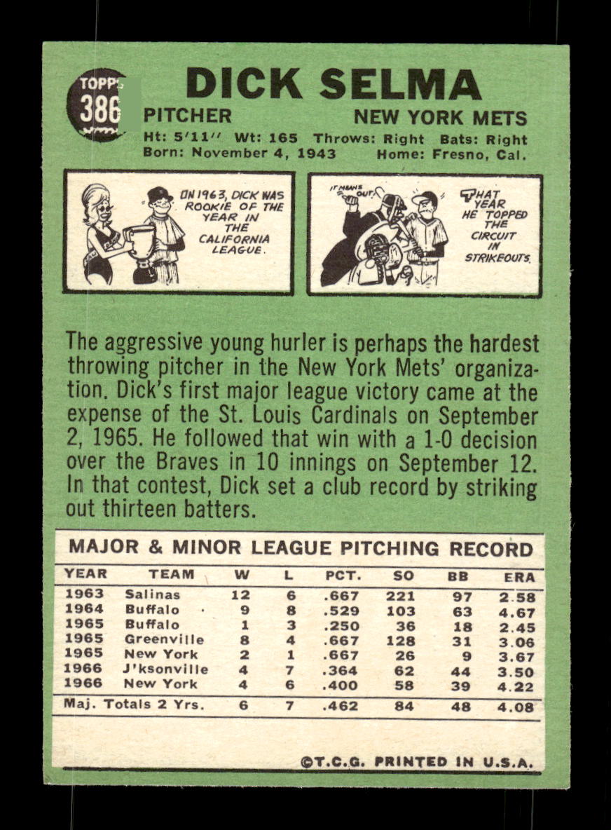 1967 Topps #386 Dick Selma PACK FRESH HOF10010439