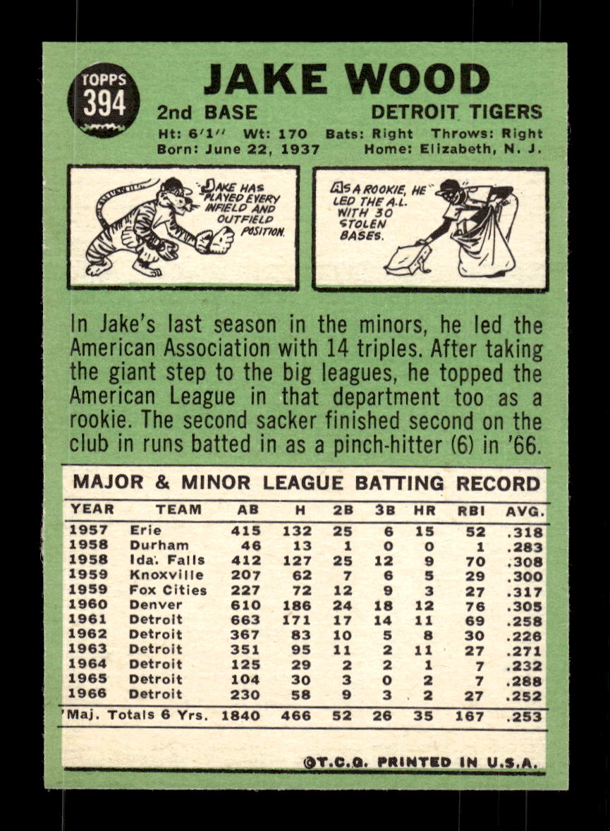 1967 Topps #394 Jake Wood PACK FRESH HOF10010446