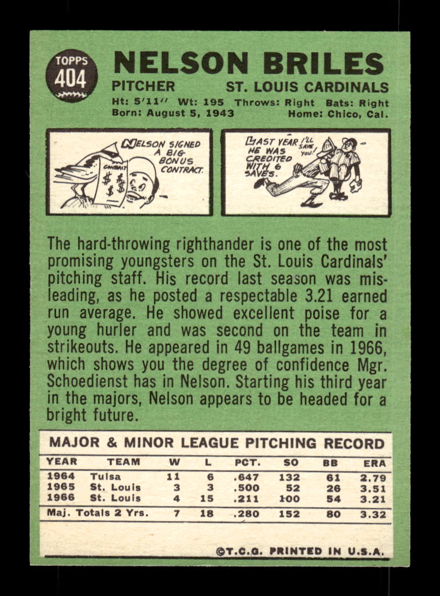 1967 Topps #404 Nelson Briles PACK FRESH HOF10010456