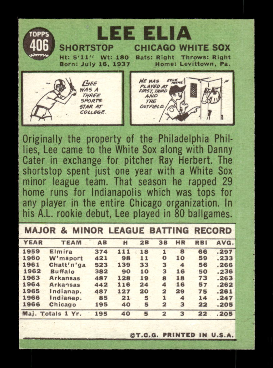 1967 Topps #406 Lee Elia PACK FRESH HOF10010458