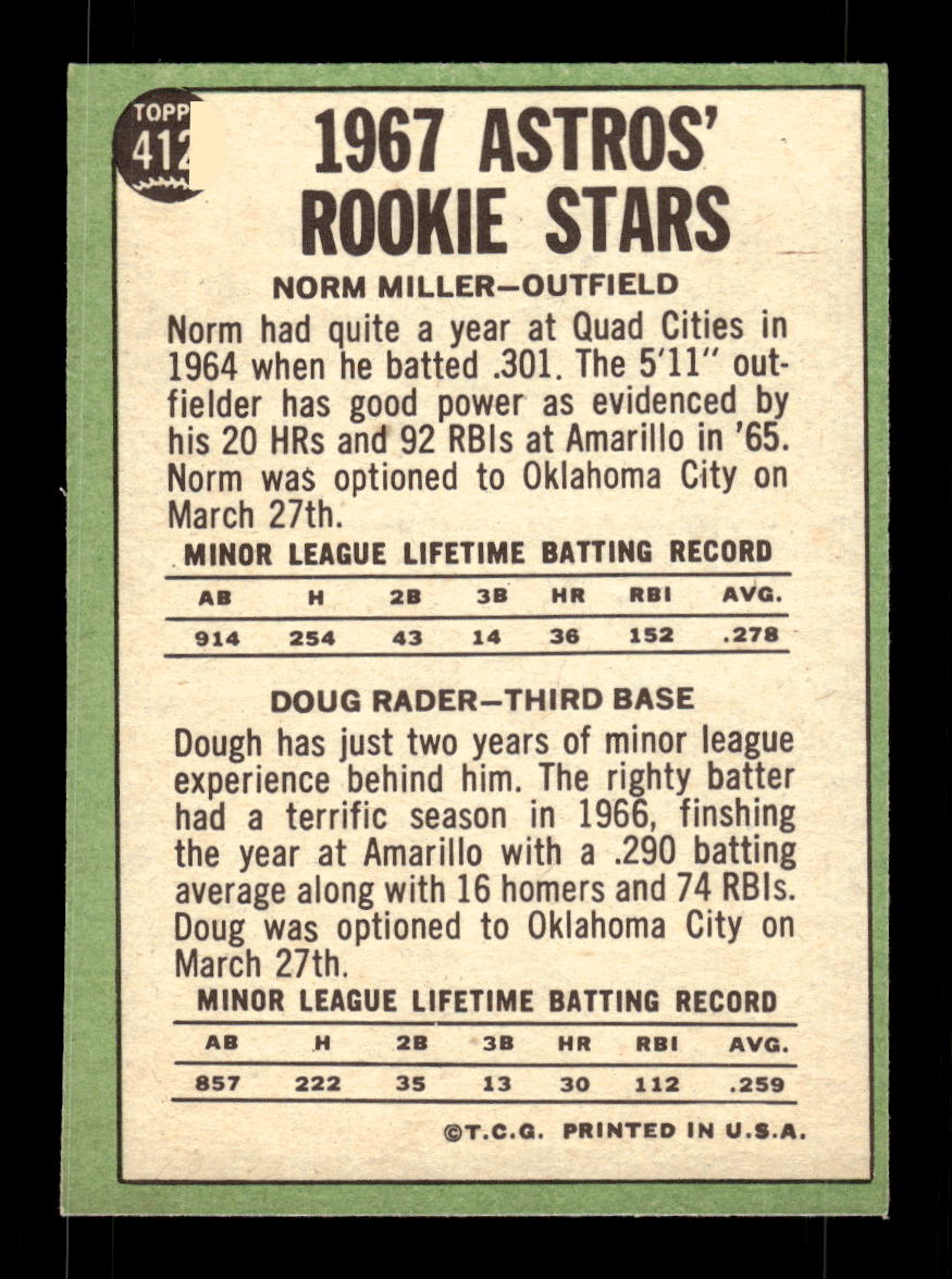 1967 Topps #412 Astros 1967 Rookie Stars PACK FRESH HOF10010462