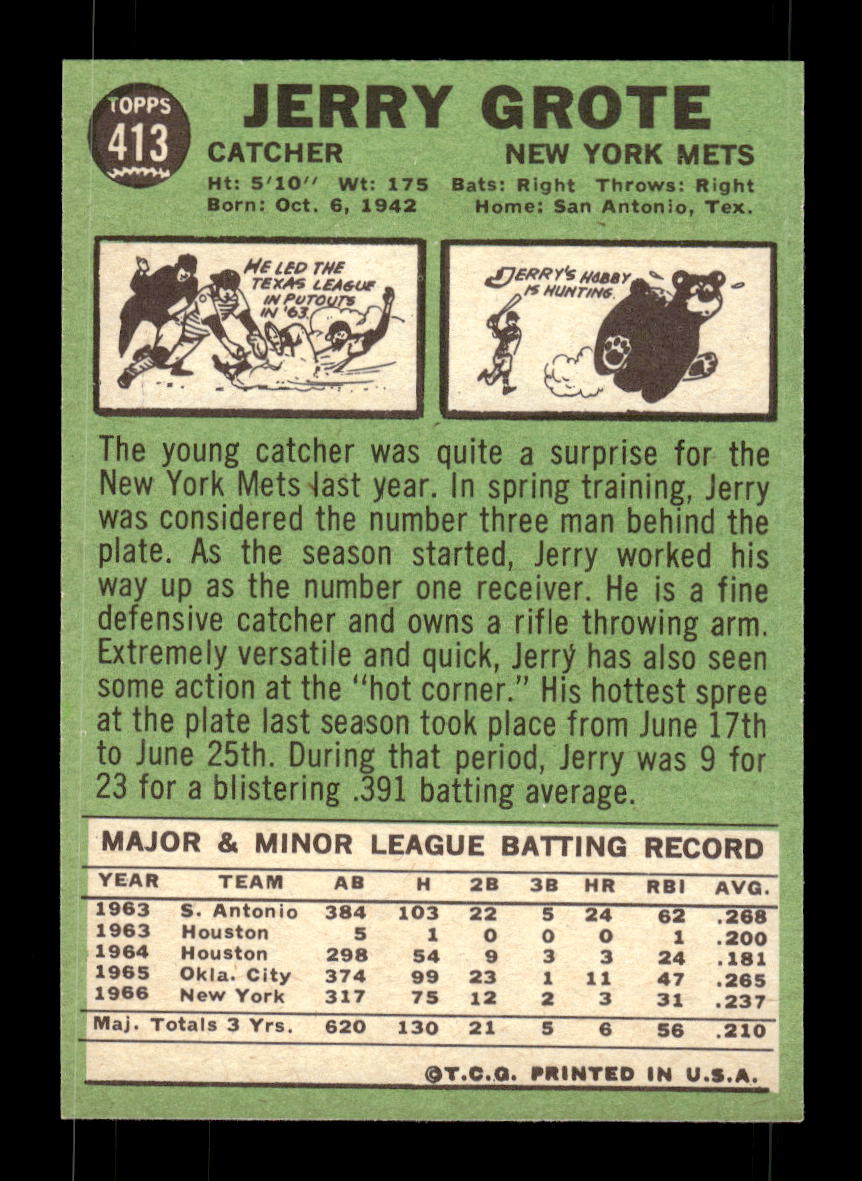 1967 Topps #413 Jerry Grote PACK FRESH HOF10010463